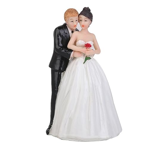 KONTONTY Keramik Hochzeitstorte Topper Set Braut Bräutigam Umarmung Hält Rose Pastell Miniatur Kuchen Toers von KONTONTY