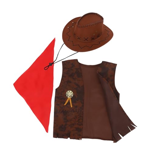 KONTONTY Western-Cowboy-kostüm Für Kinder Lässige Fransen-Hippie-Weste Bandana Cowgirl-Hut Braun 130-140 L KONTONTY Western-Cowboy-kostüm Für Kinder Lässige Fransen-Hippie-Weste Bandana Cowgirl-Hut Braun 130-140 L von KONTONTY