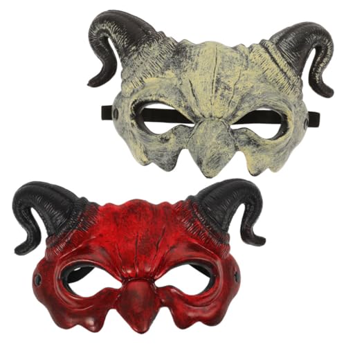 KONTONTY Devil Half Face Mask mit Hörnern Leichte Halloween Maske für Erwachsene Auffällige Teufelsmaske für Cosplay Fasching Bühnenauftritte und Kostümpartys von KONTONTY