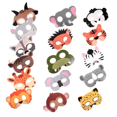 KONTONTY Tiermasken für Jungen und Mädchen 16 Stück Papiermasken mit Bauernhoftiermotiven für die Dekoration von Geburtstagspartys von KONTONTY