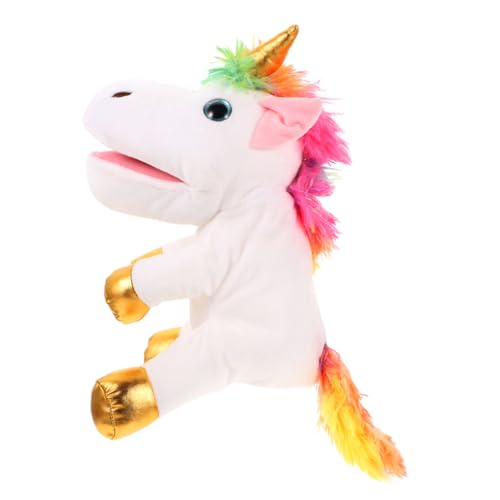 KONTONTY Einhorn Handpuppe interaktive Puppen handpuppen Handpuppenstufe Plüsch Handpuppe Einhornpuppe zum Geschichtenerzählen pädagogisches Einhorn- PP Baumwolle Weiß von KONTONTY