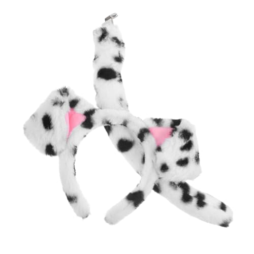 KONTONTY Flauschiges Hundeohr stirnband mit Dalmatiner kostüm für Mädchen Niedliches Tier cosplay Zubehör für Karneval Halloween und Themenpartys von KONTONTY