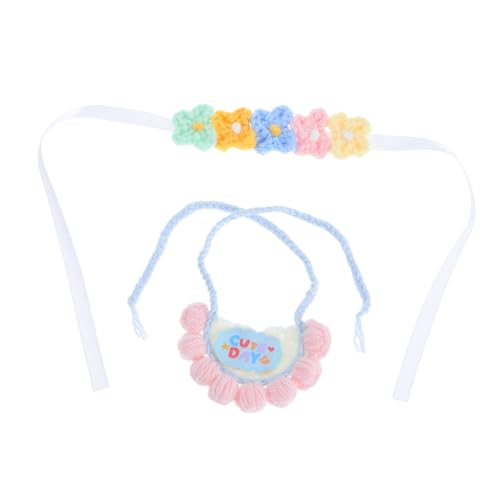 KONTONTY Gestricktes Puppen-Kleid mit Blumen-Haarband und Spucktuch Wiederverwendbar Weiches Plüschmaterial Geeignet für Sammelfiguren Kuscheltiere und Babypuppen Einfaches Anziehen und von KONTONTY