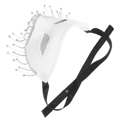 KONTONTY Halbgesichtsmaske mit Strass und Quasten Weiße Maske für Karneval Maskenball Halloween und Bühnenaufführungen für Kreative Gestaltung und Vielseitige Nutzung KONTONTY Halbgesichtsmaske mit Strass und Quasten Weiße Maske für Karneval Maskenball Halloween und Bühnenaufführungen für Kreative Gestaltung und Vielseitige Nutzung von KONTONTY