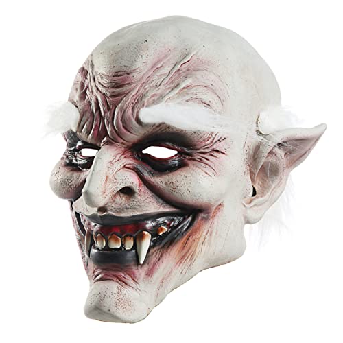 KONTONTY Halloween Horrormaske Gruselige Zombie Maske Mit Weißen Augenbrauen Schaurige Kostümaske Für Cosplay Halloween Partys Und Gruselige Verkleidungen von KONTONTY