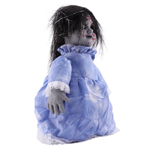 KONTONTY Halloween Sprachaktivierte Gruselpuppe mit Leuchtenden Augen und Automatischem Gehen Gruselige Halloween Deko für Party und Haunted House Batteriefrei Realistische Horror Requisite von KONTONTY