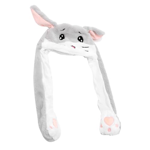 KONTONTY Hamster Plüschmütze kindermütze kappe caps für Ohr bewegender springender Hut flauschiger Hut Kappen Cartoon Hut mit springenden Ohren Hut mit Hamsterohrspringen Grey von KONTONTY