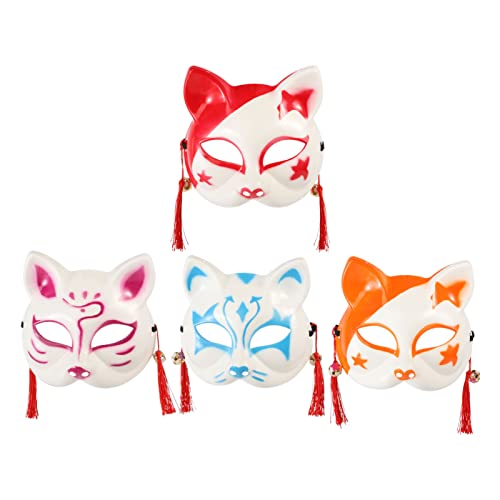 KONTONTY Handbemalte Katzen Und Fuchsmaske Dekorative Cosplay Maske Für Partys Halloween Karneval Und Maskeraden Einzigartiges Gesichtsteil Im Japanischen Stil Farben von KONTONTY
