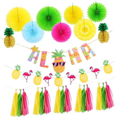 KONTONTY Hawaiian Party Dekoration mit Flamingo und Ananas Banner Papierfächer und Honeycomb Balls Tropisches Sommer Motto für Hochzeit Geburtstag Langlebiges Premium Papier von KONTONTY