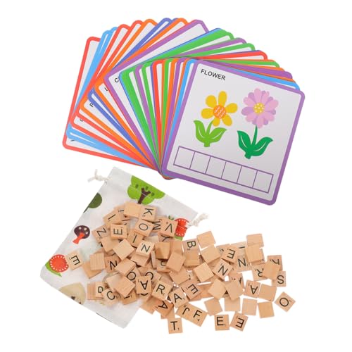 KONTONTY Holz Buchstaben Lernspiel Teiliges Alphabet Lernspielzeug Farbenfrohes für Frühe Sprachförderung und Kognitive Entwicklung mit Buchstabenkarten von KONTONTY