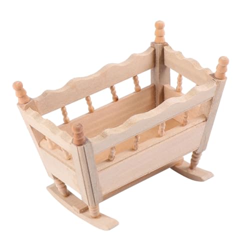 KONTONTY Holz Miniatur Modell Handgefertigte Puppenhausmöbel Naturbelassene Mini Babywiege für Puppenhaus Dekoration Leichte Miniatur Szene Accessoire für DIY von KONTONTY