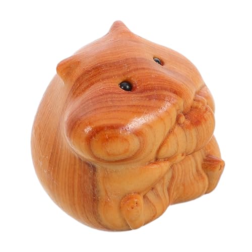 KONTONTY Holzhandwerk Tierschnitzerei, Handarbeit Holzschnitzerei Hamsterfigur Tierornamente Aus Holzschnitzerei Hamster-Desktop- Kleine Holzstatue Tiere Ornamente Holzskulptur Khaki von KONTONTY