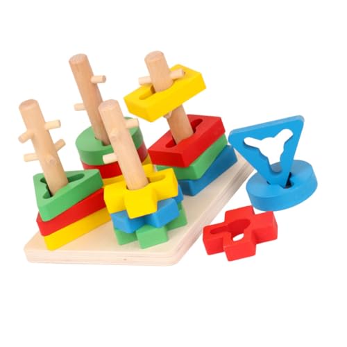 KONTONTY Holzspielzeug Stapelspielzeug für Kleinkinder Geometrische Bauklötze Montessori Puzzle Lernspielzeug zur Farb und Formerkennung Sicheres Holzmaterial Pädagogisches von KONTONTY