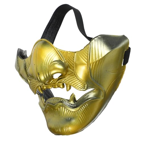 KONTONTY Japanische Hannya Maske Gold Halbgesichts Samurai Cosplay Masquerade Party Reusable Makeup Mask Unisex Requisit mit Elastischem Band von KONTONTY