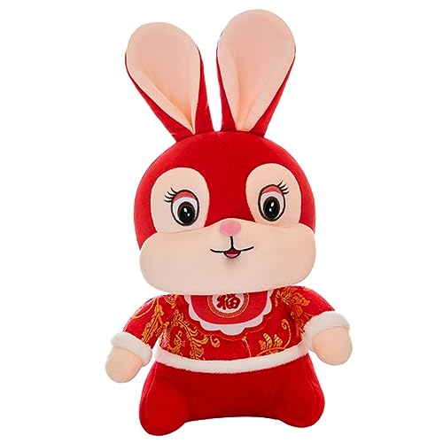 KONTONTY Kaninchenpuppe Animal Figures Cuddly Bunny kucheltier neujahrs Bunny Plush Toy Plüschpuppe Hase ausgestopft entzückendes Häschendekor Neujahrsdekoration kurzer Plüsch rot von KONTONTY