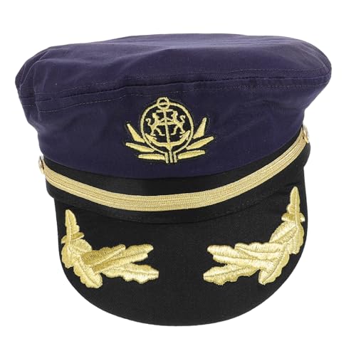 KONTONTY Kapitänsmütze Marineblau mit Feiner Stickerei Leichter Atmungsaktiver Matrosenhut für Cosplay Kostümparty Boots- und Bühnenauftritte Unisex Zubehör von KONTONTY