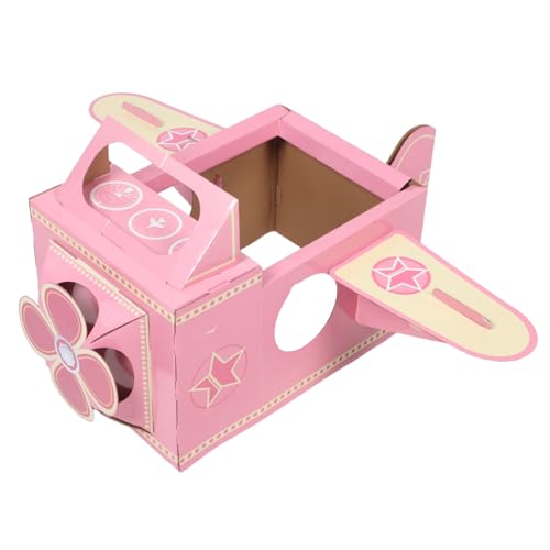 KONTONTY Kinderflugzeugkarton Flugzeugkostüm aus Pappe tragbares Flugzeugkostümspielzeug Kinderkostüm Flugzeug aus Pappe Kleinkind-Spielspielzeug Kleinkindflugzeug Papier Rosa von KONTONTY