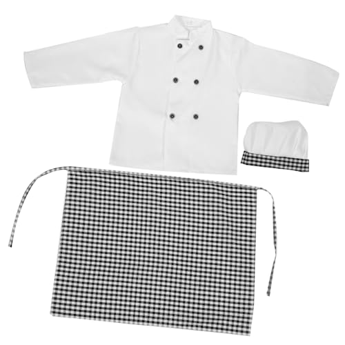 KONTONTY Kochkostüm mit Langärmliger Karierten Schürze Kochjacke und Kochmütze Kindgerechtes Küchenkostüm für Rollenspiele Backen und Kochspiele für Mädchen und Jungen von KONTONTY