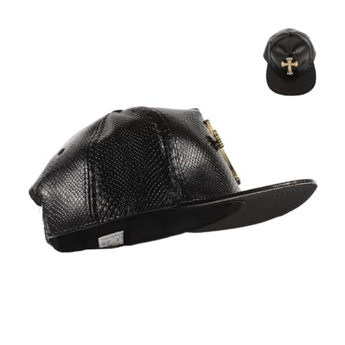 KONTONTY Krokodilmuster Baseballkappe Atmungsaktive Baseballkappe Herren Herrenmützen Baseballkappen Mit Kreuzsymbol Dekorative Baseballkappen Tragbare Sportmütze Hip -hop -Hut Schwarz Pu von KONTONTY