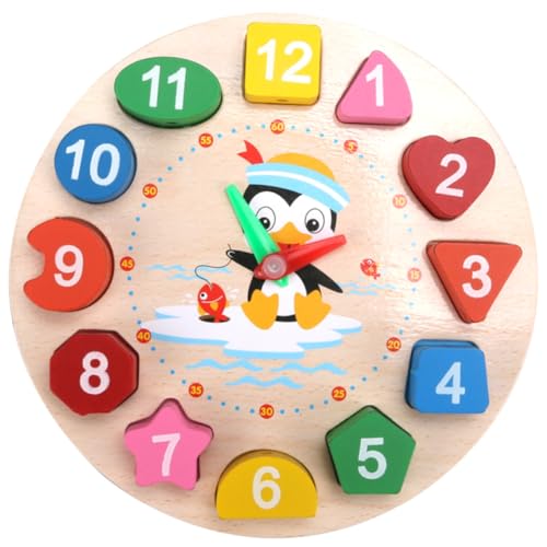 KONTONTY Lernuhr aus Holz für Pädagogisches Zeitlernspielzeug mit Farbenfrohen Pinguin Motiven Robustes und Langlebiges Material Lernspielzeug für Kleinkinder für Jungen und Mädchen von KONTONTY