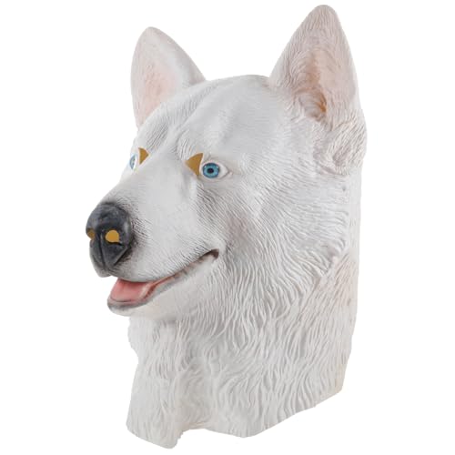 KONTONTY Maskenrequisiten Hundemaske Für Erwachsene Kopfbedeckung Delfinkopfmaske Halloween-cosplay-zubehör Süßes Oder Saures Maske Kostümmasken Für Erwachsene Realistisch Latex Lustig Weiß von KONTONTY