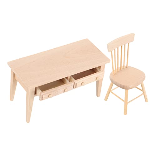 KONTONTY Maßstab Holz Schreibtisch und Stuhl Realistische Miniatur Haus Dekoration für Mikro Szene Vielseitig Einsetzbar als Fotorequisite und Landschaftsobjekt von KONTONTY