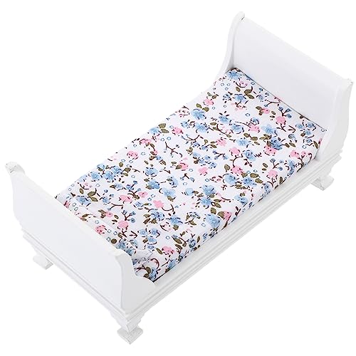 KONTONTY Mini Einzelbett für Puppenhaus Weißes Schlafzimmer Möbelstück Dekorative Möbel für Dollhouse Schlafzimmer Einrichtung für Fotografie von KONTONTY