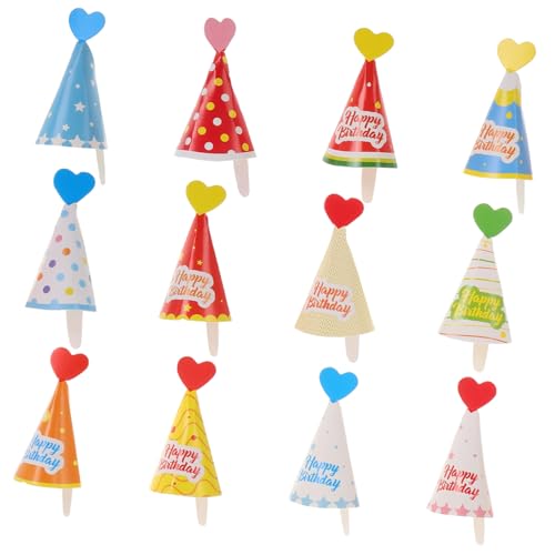 KONTONTY 36 Stück Mini Partyhüte Kuchenaufsätze Geburtstagsmütze Cupcake-topper Diy-kuchen-dekoration Für Babygeburtstag-party-zubehör von KONTONTY