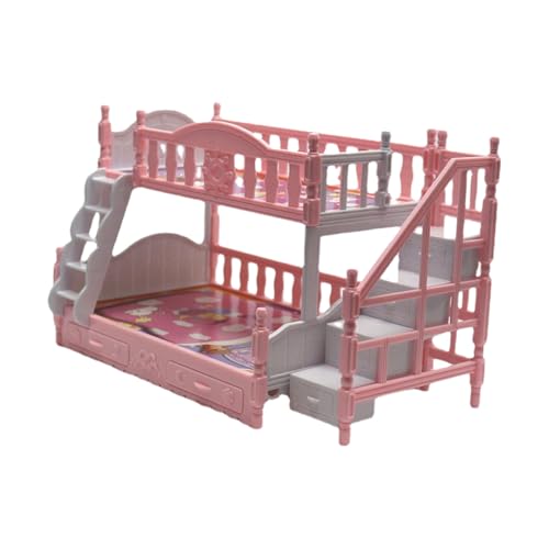 KONTONTY Mini Puppenbett Doppelstockbett aus Leichtem Romantisches Mini Möbelstück für Puppenhaus Detailreiches Glattes Rosa Etagenbett als Dekoratives Sammlerstück von KONTONTY