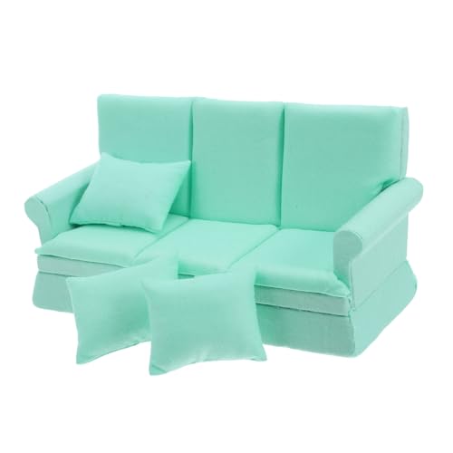 KONTONTY Mini Puppenhaussofa Puppenhauscouch Mit Kissen Moderne Attraktive Puppenhausmöbel Puppenhaus Realistische Möbel Modellsofa Modernes Mini Sofa Puppenhaussessel – Blau von KONTONTY