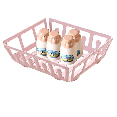 KONTONTY Miniatur Aufbewahrungskorb mit Kleinen Milchflaschen Stabiles Miniatur Milchkorb Dekoratives Puppenhaus Zubehör für DIY und Foto Requisiten von KONTONTY