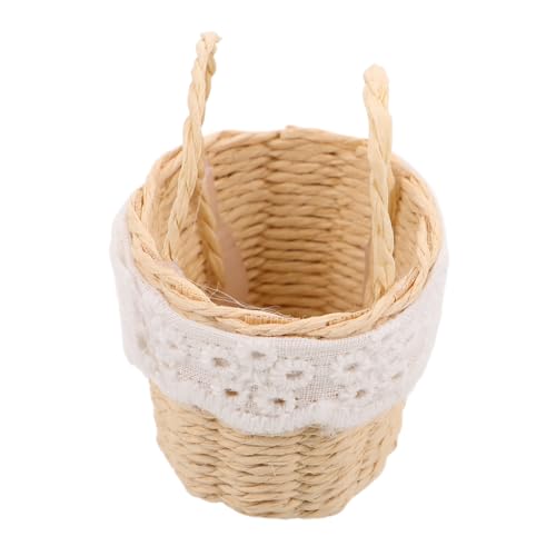 KONTONTY Miniatur Handgewebter Blumenkorb aus Imitations-Rattan Kleiner Tragbarer Korb mit Griff für Puppenhaus-spielszene Sammler-Dekoration und Landschafts-Accessoire in Apricot KONTONTY Miniatur Handgewebter Blumenkorb aus Imitations-Rattan Kleiner Tragbarer Korb mit Griff für Puppenhaus-spielszene Sammler-Dekoration und Landschafts-Accessoire in Apricot von KONTONTY