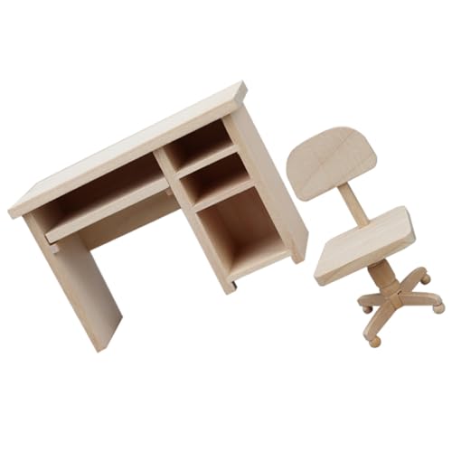 KONTONTY Miniatur Puppenhaus Möbelset aus Mini Schreibtisch und Stuhl Detailreiche Miniatur Figurine für Puppenhaus Dekoration Realistisches Micro Scene Adornment Projekte von KONTONTY
