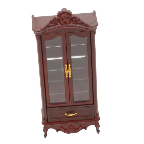 KONTONTY Miniatur Weinregal Schrank Doppeltürig Holz Miniaturmöbel Puppenhaus Regal Europäischer Stil Französisches Wohnzimmer Zubehör von KONTONTY