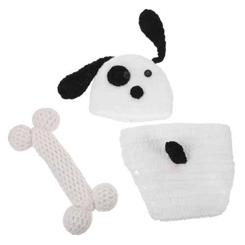 KONTONTY Neugeborenen Strickkostüm für Fotoshooting Handgefertigte Häkelkleidung mit Süßem Welpenmotiv Weiches Outfit für Mädchen und Jungen Foto Requisiten für Neugeborene von KONTONTY