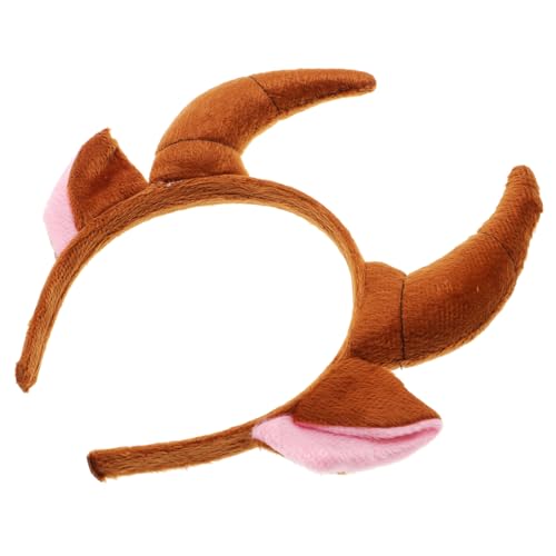 KONTONTY Ox Horn Stirnband Braun Tierohren Kopfstück Party Cosplay Kostüm Zubehör für Jungen Mädchen Halloween Karneval von KONTONTY