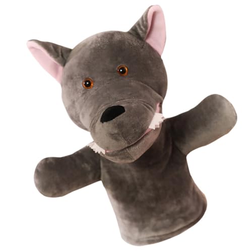 KONTONTY Plüsch Wolf Handpuppe Interaktives Handspielzeug für Geschichtenerzählen Tierpuppe aus Weichem Plüsch für Fördert Motorische Fähigkeiten und Kommunikation von KONTONTY