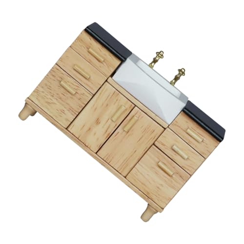 KONTONTY Puppenhaus Badezimmer Holz Waschtisch Dekoration Realistisch Handgefertigt für DIY Mini Haus Szene von KONTONTY