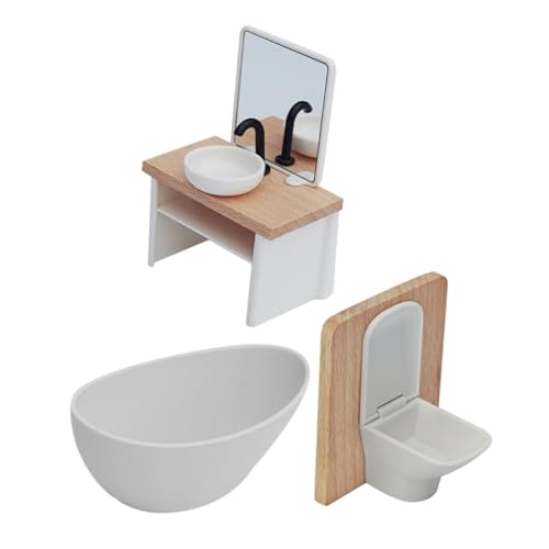 KONTONTY Puppenhaus Badezimmer Miniatur Möbel mit Toilette Waschbecken und Dusche Realistische Puppenhaus Badzimmereinrichtung für Kreatives Rollenspiel und Kindgerechtes von KONTONTY