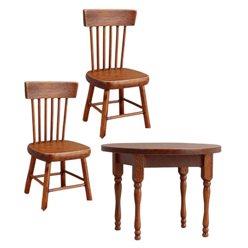 KONTONTY Puppenhaus Möbel Set Miniatur Tisch Stuhl aus Holz Detailgetreu Gestaltetes Wohn Esszimmer Zubehör für Langlebiges Miniaturmöbel-Set für Puppenhäuser und Sammlungen von KONTONTY