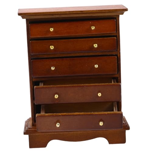 KONTONTY Puppenhaus Möbel Walnussfarbener Schubladenschrank Holzmodell für Puppenhaus Schlafzimmer Dekoration Tisch Accessoires Kompakt Robust KONTONTY Puppenhaus Möbel Walnussfarbener Schubladenschrank Holzmodell für Puppenhaus Schlafzimmer Dekoration Tisch Accessoires Kompakt Robust von KONTONTY