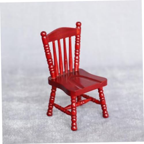 KONTONTY Puppenhaus Möbel aus Massivem Holz Stabiles und Leichtes Miniatur Dining Chair Rot Klassisches Puppenmöbel Zubehör für Wohnzimmer Dekoration von KONTONTY