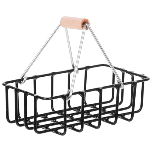 KONTONTY Puppenhauskorb Einkaufskorb Kleiner Korb Mit Henkel Tragbarer Mini-Korb Minikorb Mit Griff Puppenhaus-mini-Korb Mini-aufbewahrungskörbe Mini-ladenkorb Black Eisen von KONTONTY