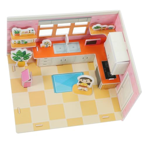 KONTONTY Puzzle Küche DIY Modell Bausatz Kleines Cartoon Küchenmodell Dekoratives Bastelspielzeug für Schreibtisch und Regal Kreatives Küchenpuzzle für Wohnraumgestaltung von KONTONTY
