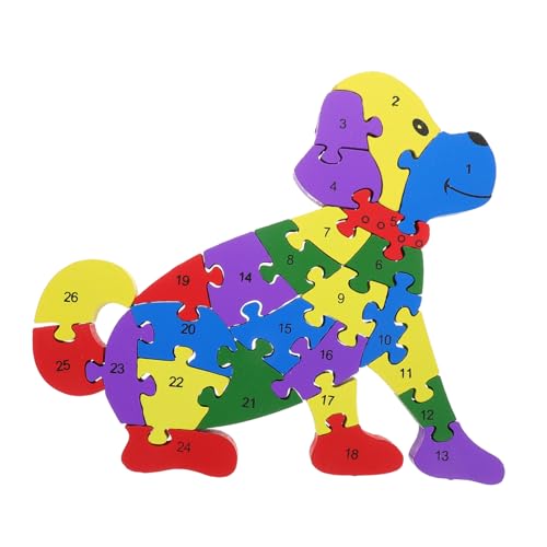 KONTONTY Puzzle Puzzle Holztierblöcke Holzwürfelpuzzle Babybausteine Baustein-rätsel Tierblock-Puzzle Tiere Bausteine Kleinkindblöcke Holzhund -Puzzle Vorschulspielzeug Holz von KONTONTY