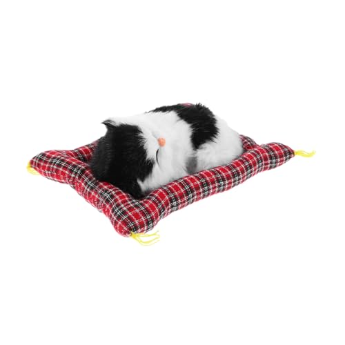 KONTONTY Realistische Katzenfigur mit Stoffkissen Handgefertigte Kleine Plüschkatze mit Echtem Miauen Dekoratives Katzen-stofftier für Wohnzimmer Schlafzimmer für Katzenliebhaber von KONTONTY