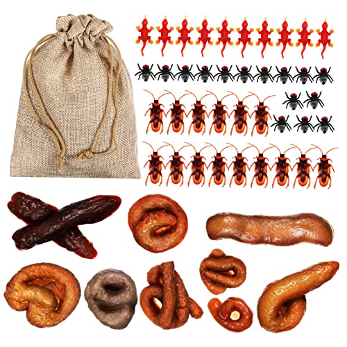 KONTONTY Realistisches Fake Poops mit Eidechsen und Fliegen Teiliges Halloween Streichspielzeug Lustige Home Prank Deko für Party und Alltag Aufbewahrungsbeutel von KONTONTY