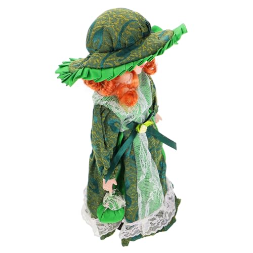 KONTONTY Retro Porzellanpuppe Miniatur im Viktorianischen Stil Handgefertigte Keramische Sammlerfigur Elegante Puppenhaus Dekoration für Wohnzimmer und Schlafzimmer Grün von KONTONTY
