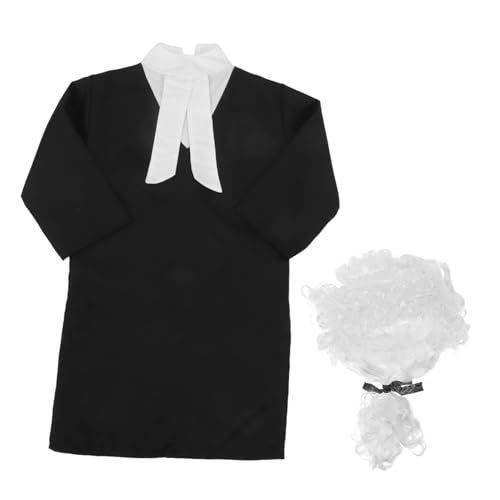 KONTONTY Richter Kostüm Halloween Robe und Perücke für Jungen und Mädchen Authentisches Anwalts-outfit für Rollenspiele Karneval Schulaufführungen Langlebig und Wiederverwendbar von KONTONTY