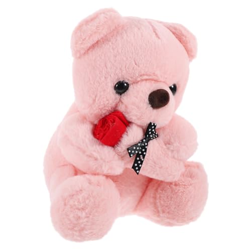 KONTONTY Rosenbärenpuppe Bär Plüschpuppe Kuscheltier Weicher Stoffbär Ausgestopftes Bärenspielzeug Ausgestopfte Bärenpuppe Lebendige Bärenpuppe Dekorative Bärenpuppe Rosa Pp Baumwolle von KONTONTY